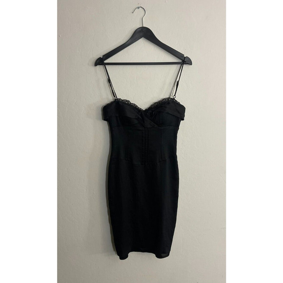 Laundry Design Vintage Y2K Little Black Dress sz 0 XS Babydoll Lace Trim Empire - Picture 2 of 9